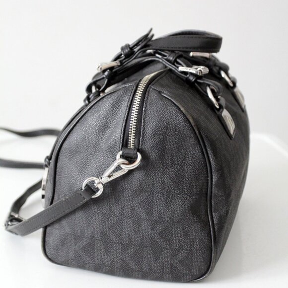 Michael Kors Grayson Medium Satchel Black Signature MK Monogram Logo Handbag - Picture 8 of 15